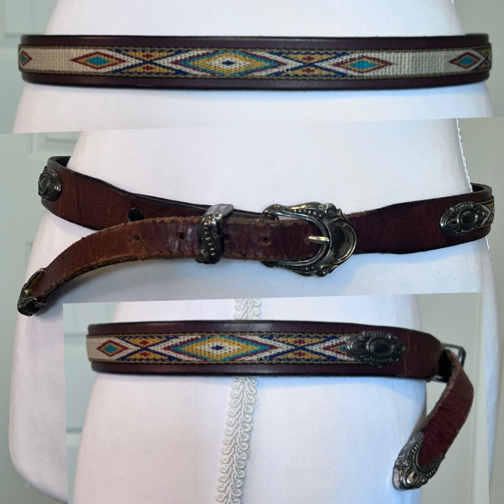 Southwestern Distressed from Age Brown Leather Belt Sz 32